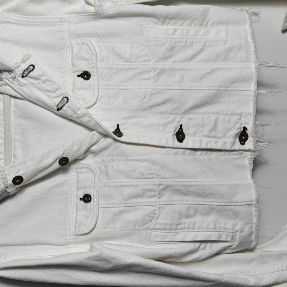 RAG & BONE / JEAN Button Up White Jean Jacket With Gray Hood Size Xsmall - Picture 8 of 16